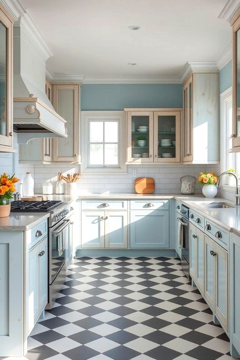 Bright and Cheerful Coastal Vibes - 24 Kitchens With Checkered Floors