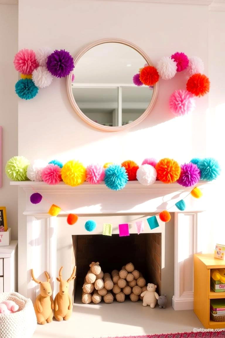 Bright and Cheerful Pom Pom Garland - 24 Mantel Garland Ideas