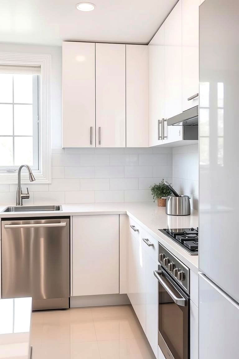 Brighten the Space with Reflective Surfaces - 24 Small White Kitchen Ideas