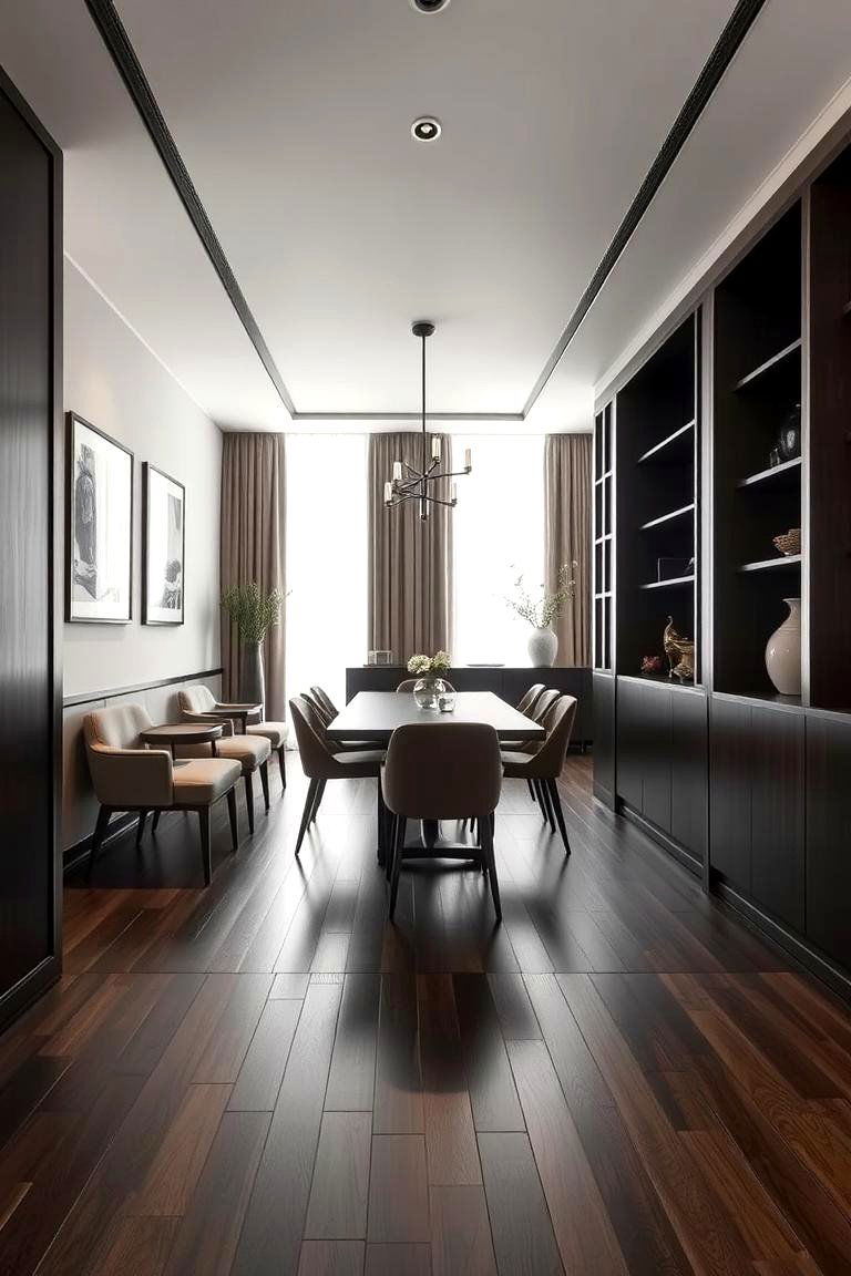 Bringing Refined Aesthetic with Dark Veneer - 24 dark wood floor dining room ideas