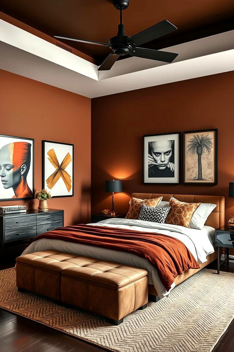 Brown Accent Walls and Art - 24 Brown Bedroom Ideas