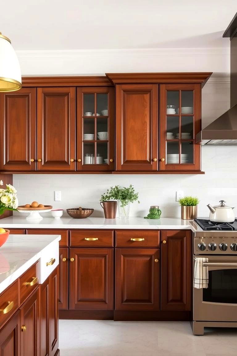 Brown Cabinets with Brass Hardware - 24 Brown Kitchen Ideas