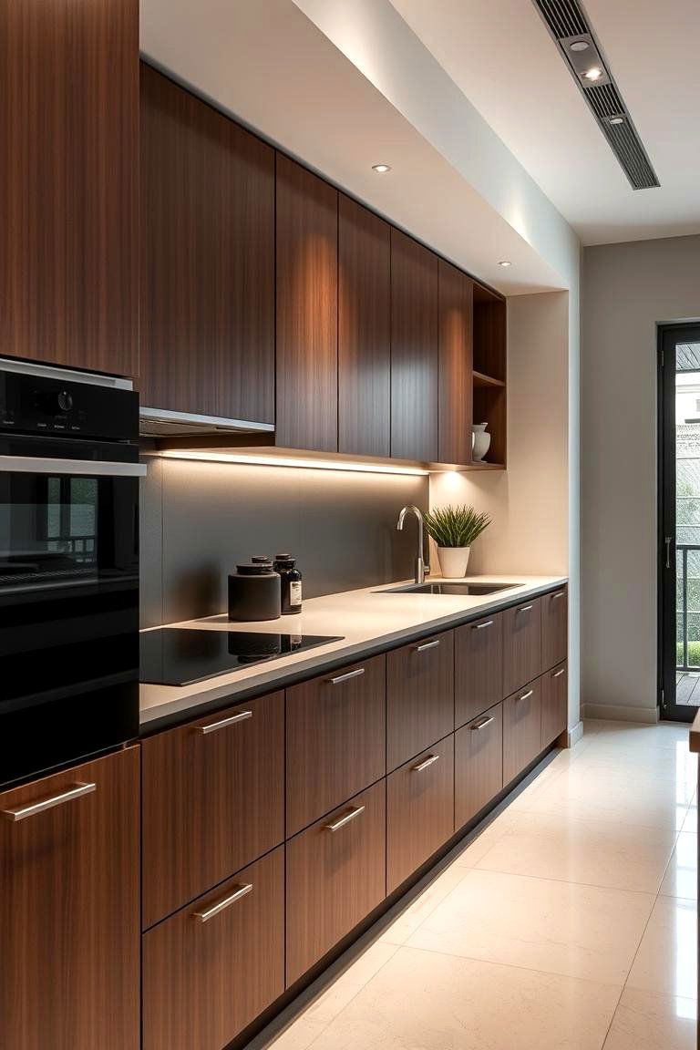 Brown Cabinets with Sleek Modern Details - 24 Brown Kitchen Cabinets Ideas