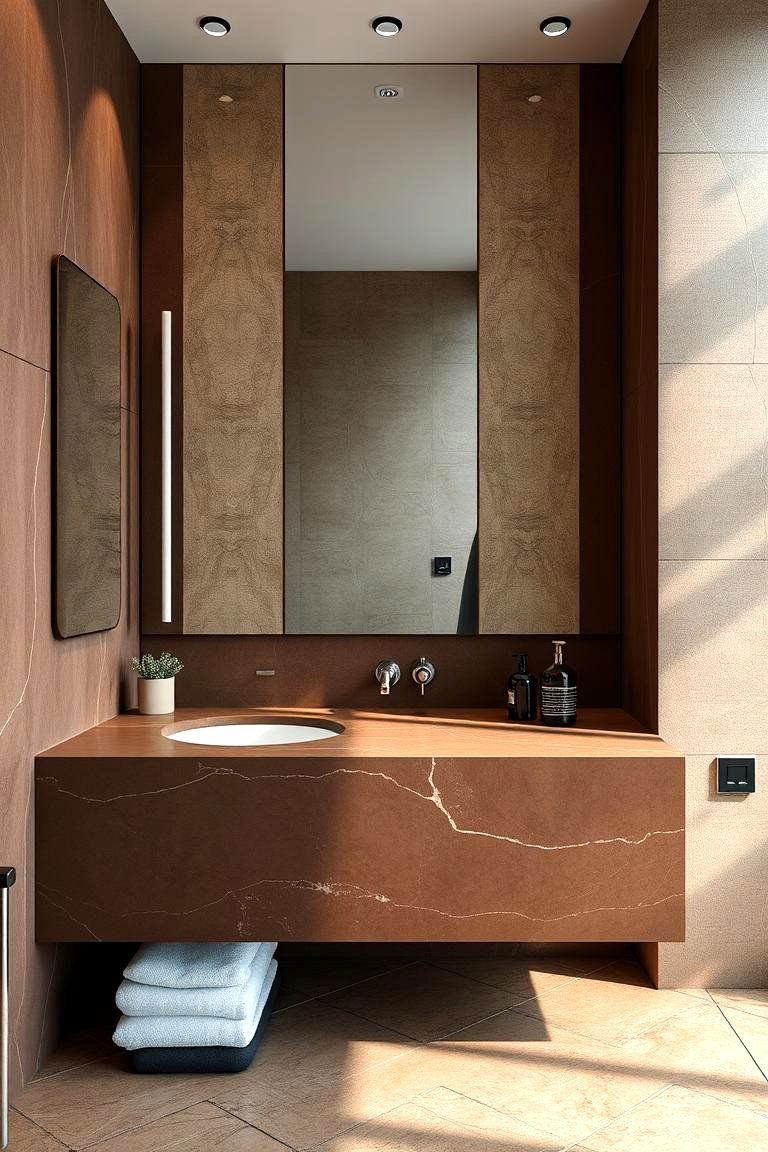 Brown Countertop with Metallic Accents - 24 Brown Bathroom Ideas