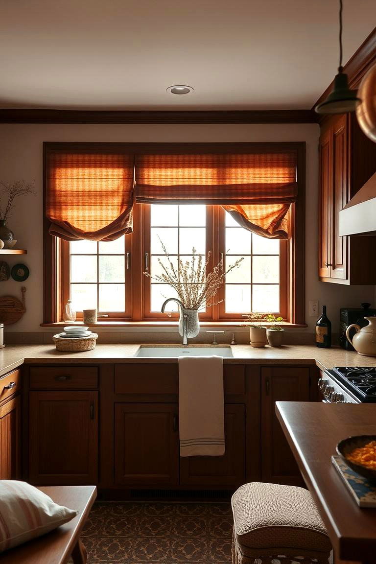 Brown Earth Toned Window Treatments - 24 Brown Kitchen Ideas