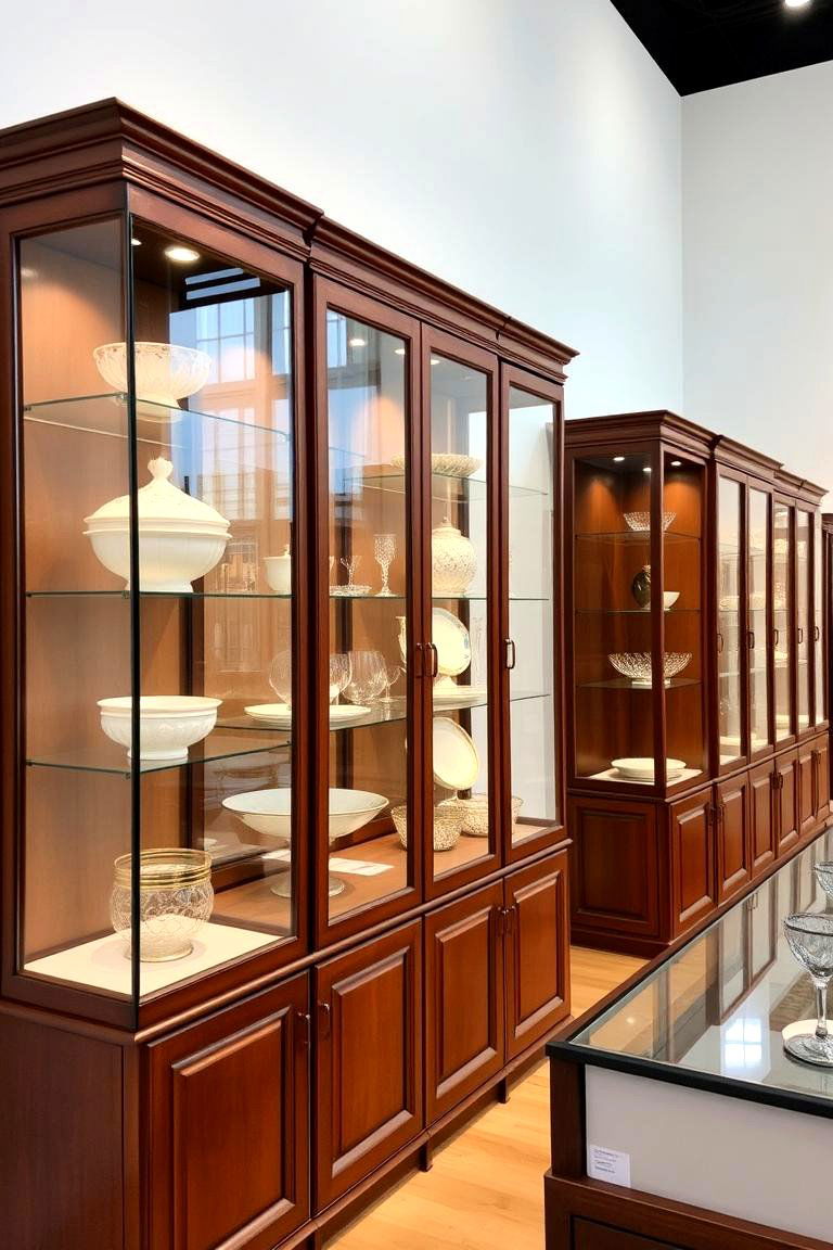 Brown Glass Fronted Display - 24 Brown Kitchen Cabinets Ideas
