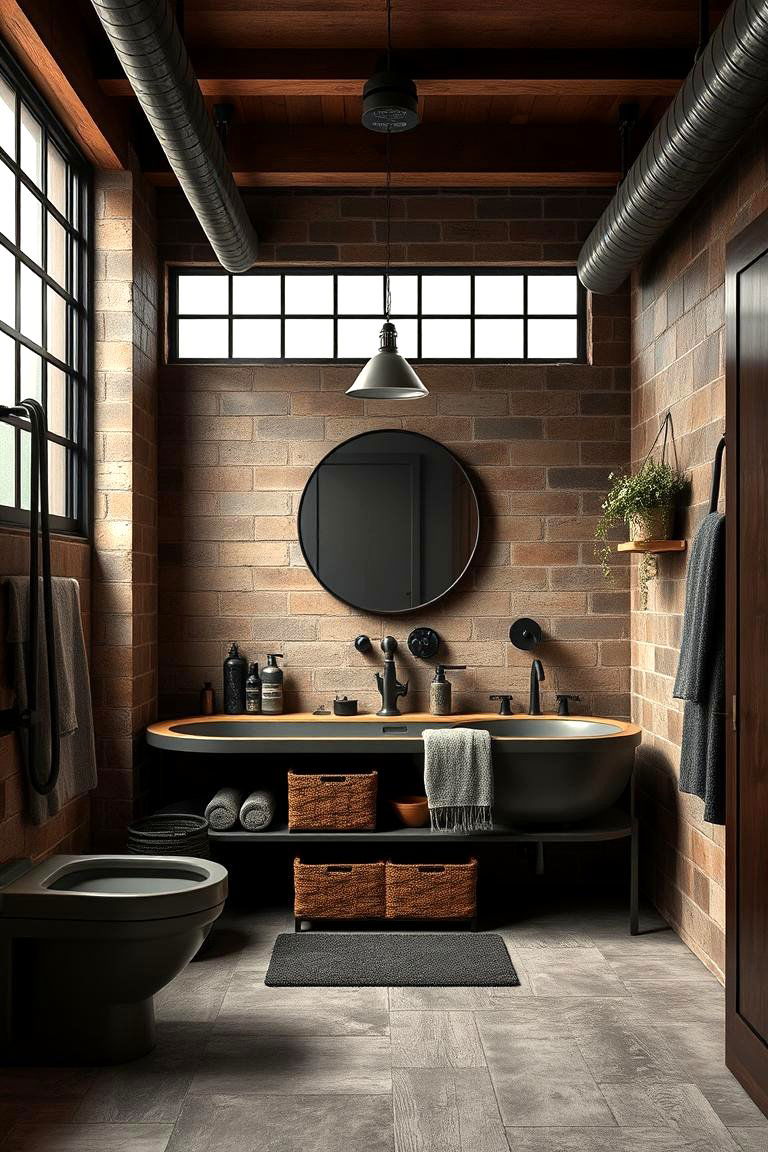 Brown Industrial Elements - 24 Brown Bathroom Ideas