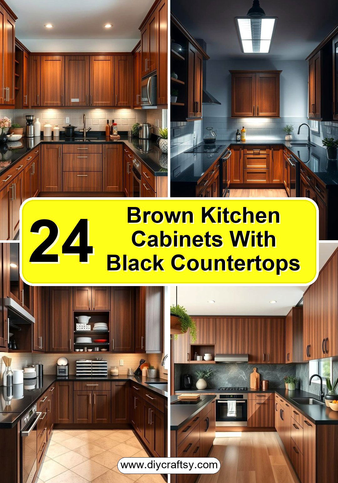 Brown Kitchen Cabinets With Black Countertops