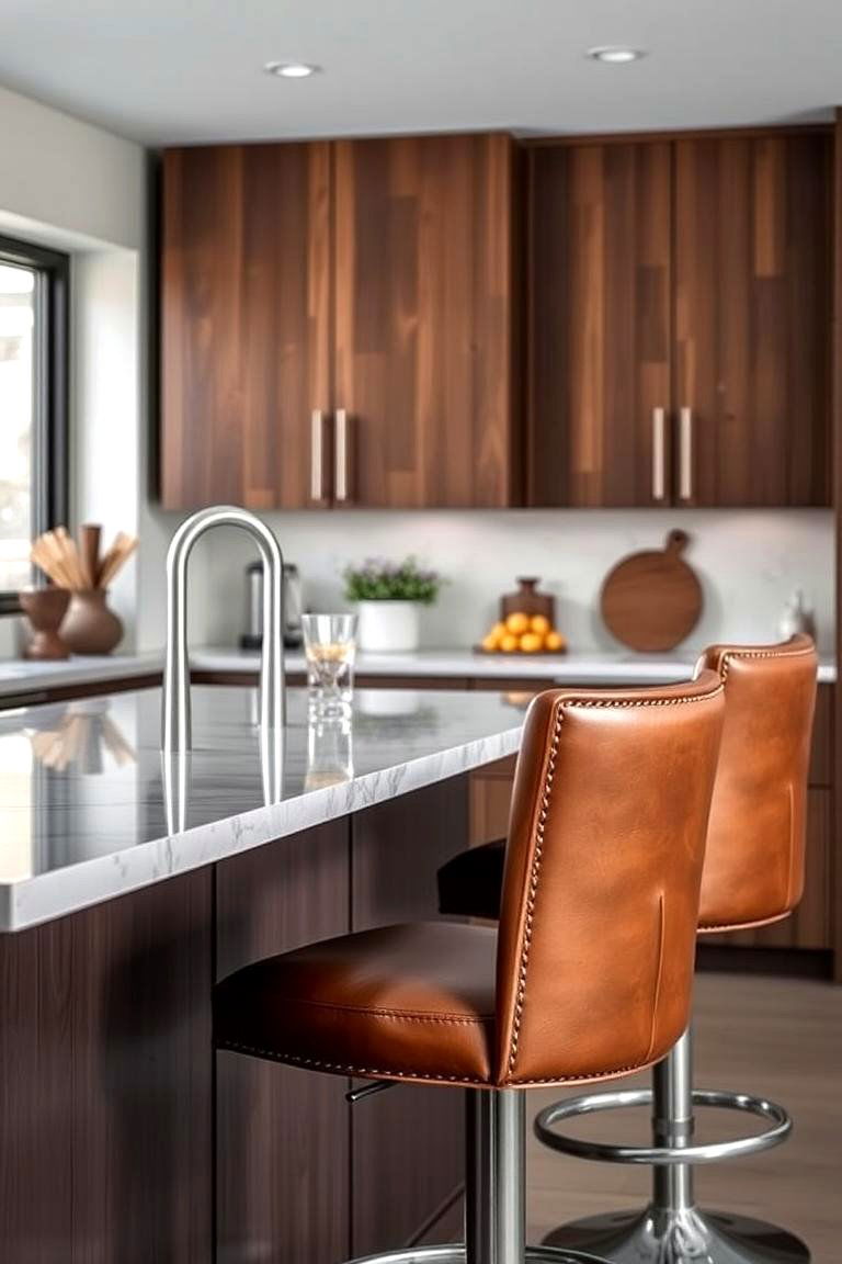 Brown Leather Bar Stools - 24 Brown Kitchen Ideas