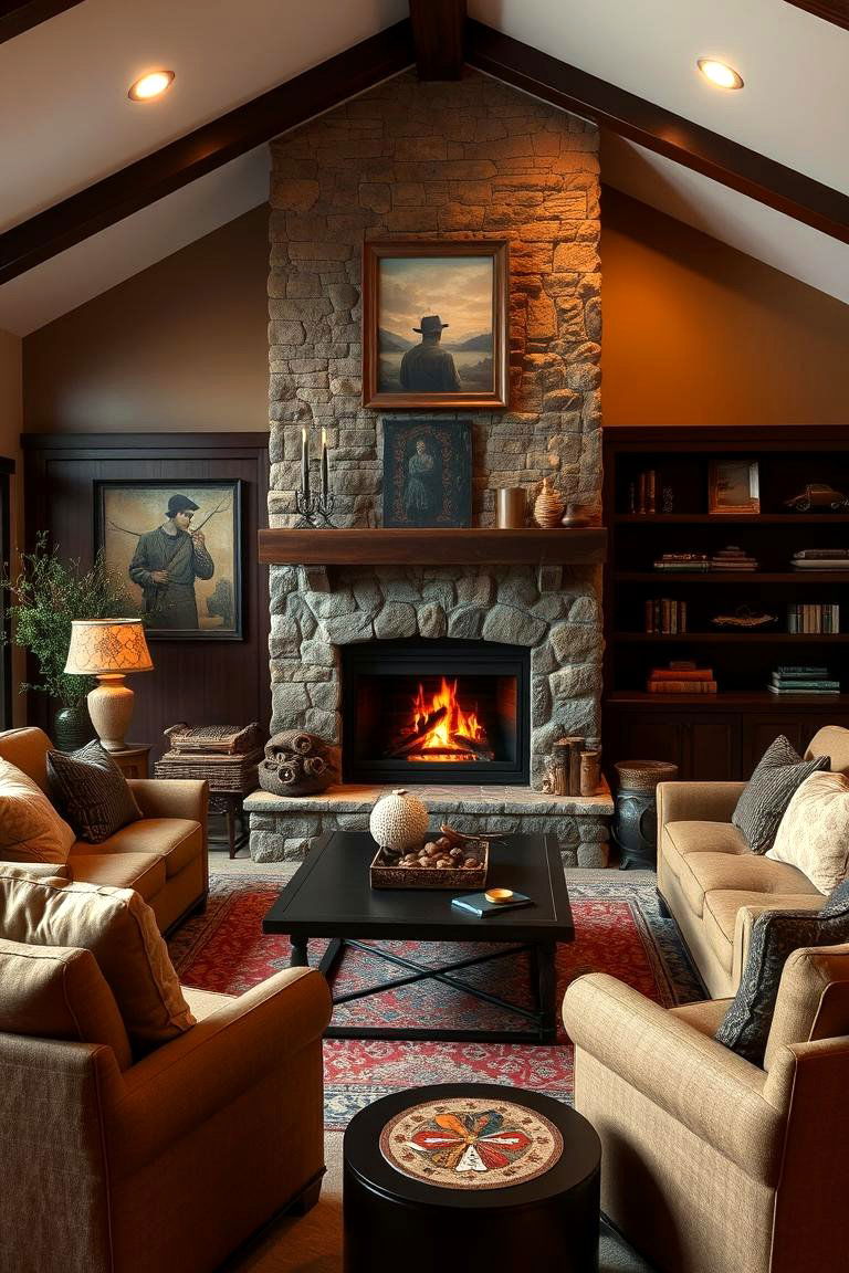 Brown Living Room with Warm Fireplace - 24 Brown Living Room Ideas