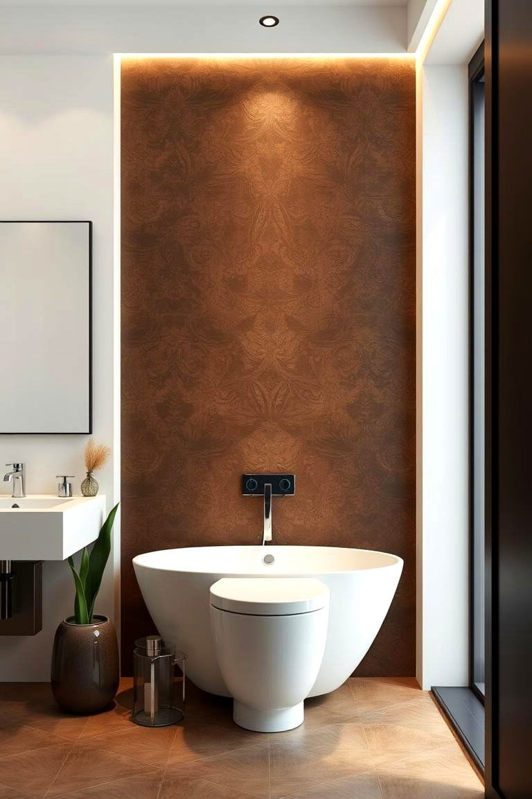 Brown Modern Accent Wall - 24 Brown Bathroom Ideas