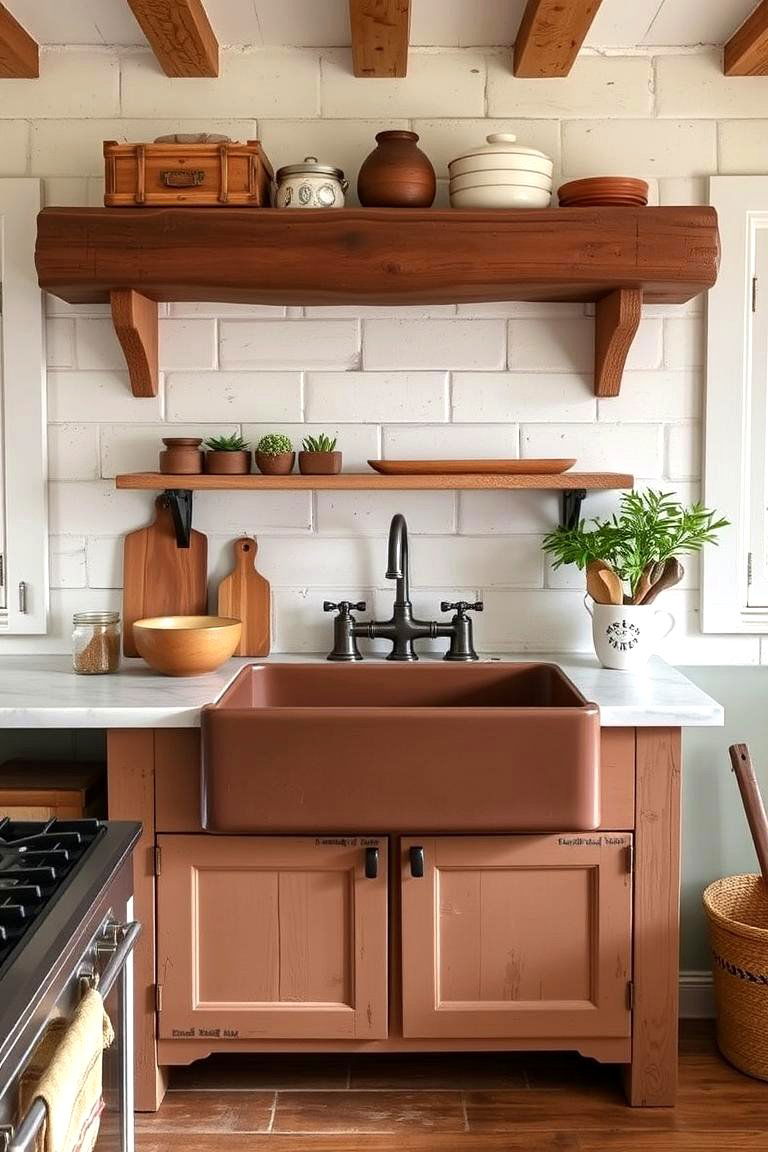 Brown Rustic Farmhouse Sink - 24 Brown Kitchen Ideas