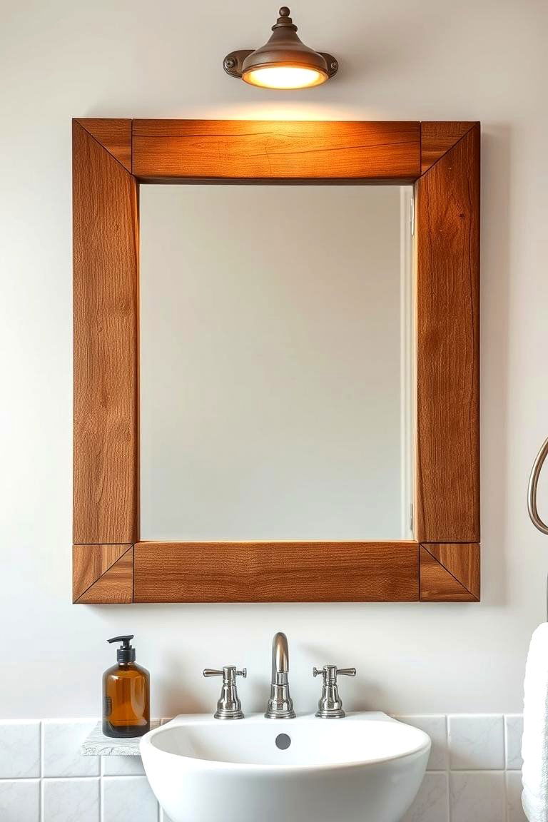 Brown Rustic Mirror Frame - 24 Brown Bathroom Ideas