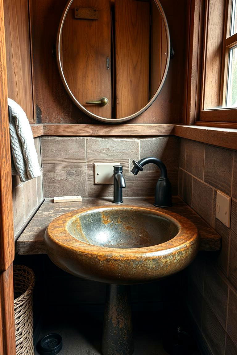 Brown Rustic Sink - 24 Brown Bathroom Ideas