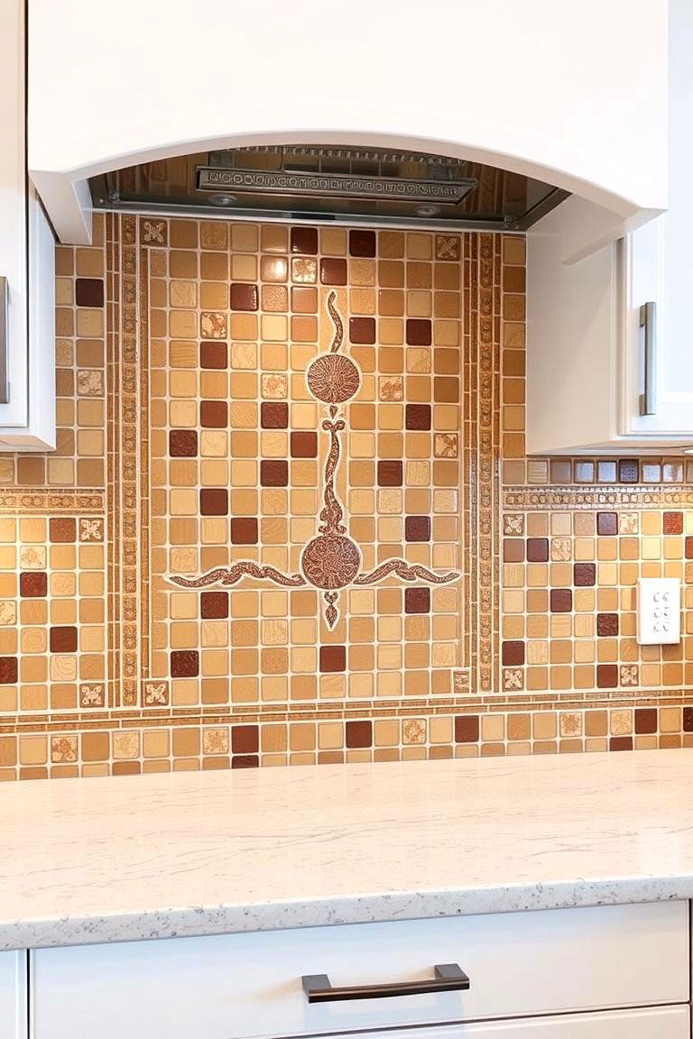 Brown Shaded Backsplash with Mosaic Tiles - 24 Brown Kitchen Ideas