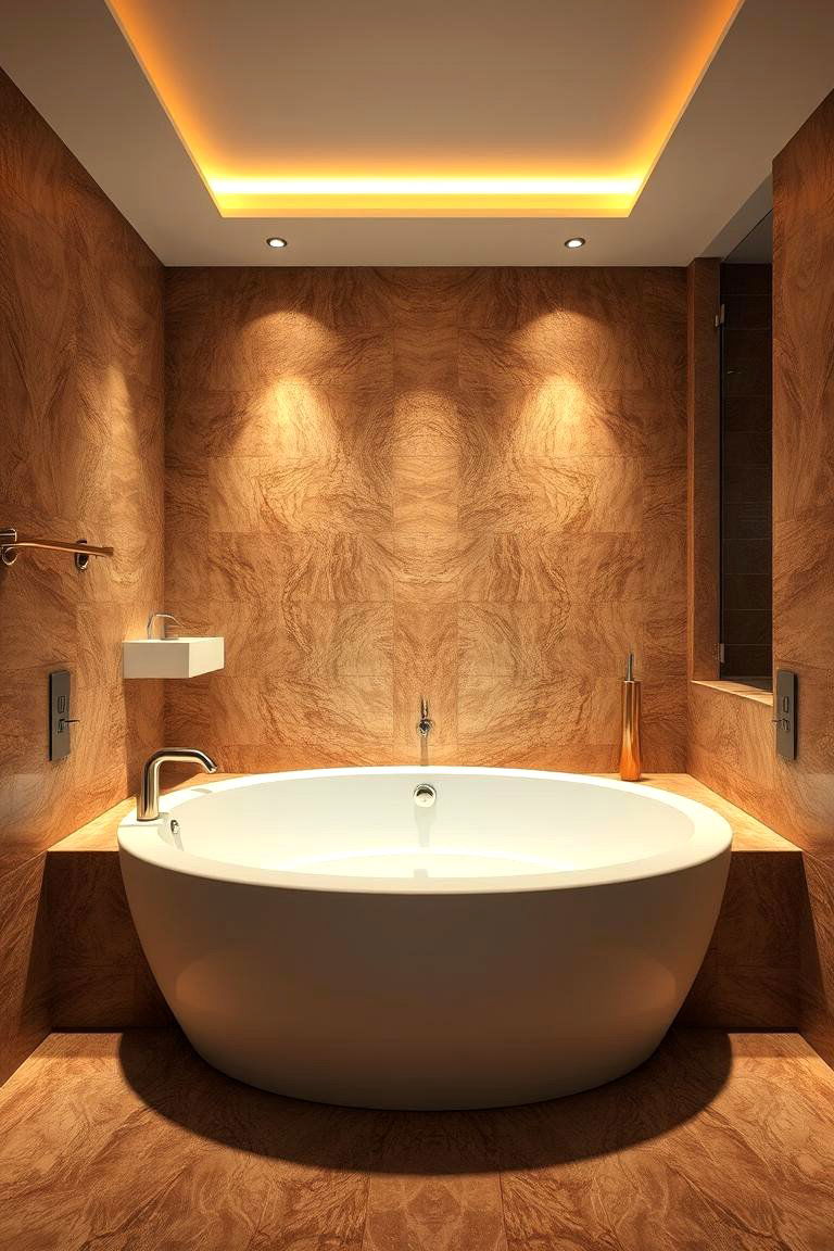 Brown Stone Bathtub Surround - 24 Brown Bathroom Ideas