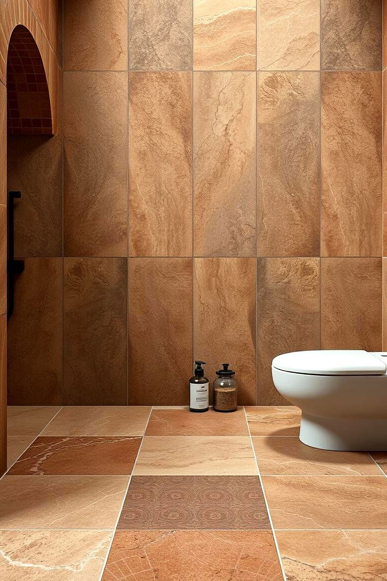 Brown Stone Floor Tiles - 24 Brown Bathroom Ideas