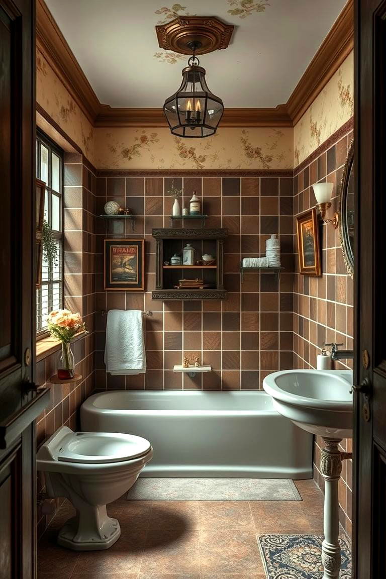 Brown Vintage Touch Bathroom - 24 Brown Bathroom Ideas