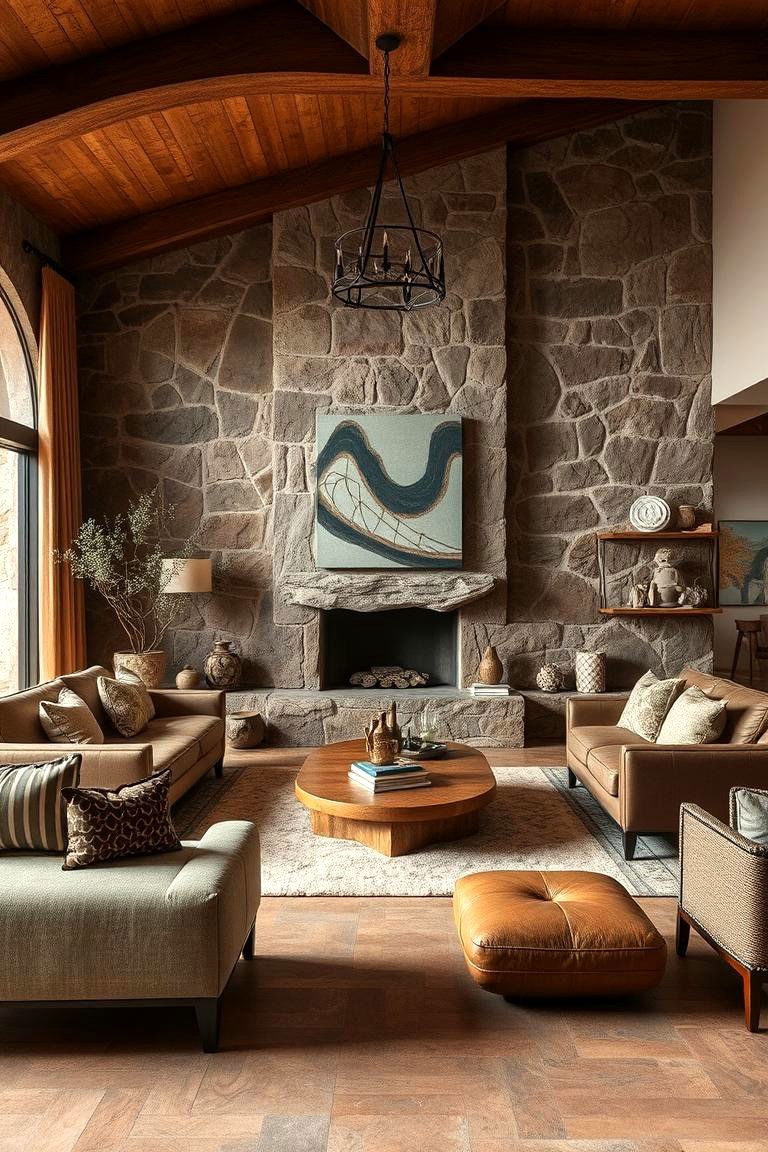 Brown and Natural Stone Accents - 24 Brown Living Room Ideas