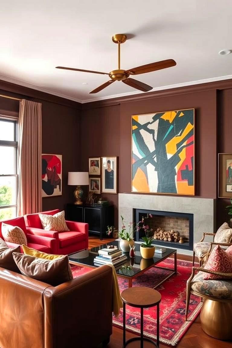 Brown with Bold and Vibrant Art - 24 Brown Living Room Ideas