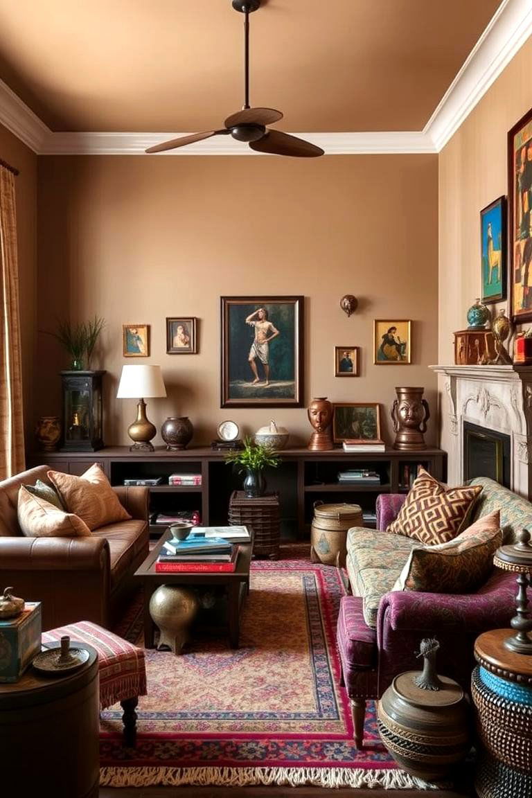 Brown with Eclectic Global Influences - 24 Brown Living Room Ideas