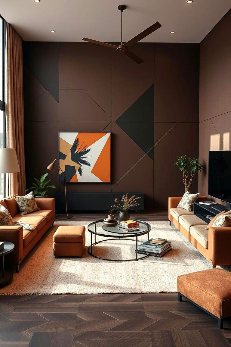 Brown with Geometric Decor - 24 Brown Living Room Ideas