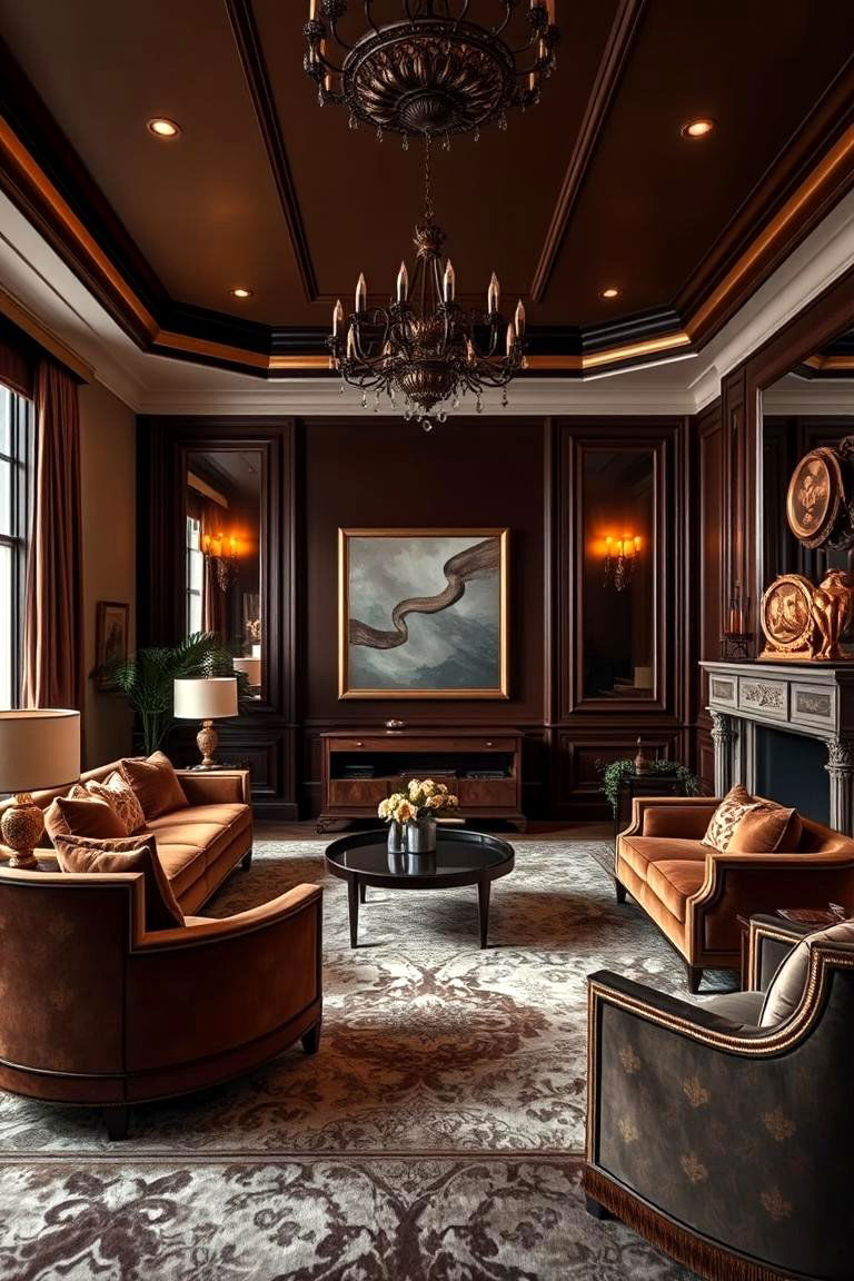 Brown with Luxurious Velvet Touches - 24 Brown Living Room Ideas