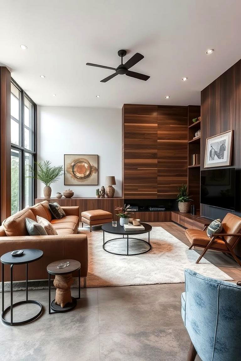 Brown with Mixed Materials Fusion - 24 Brown Living Room Ideas