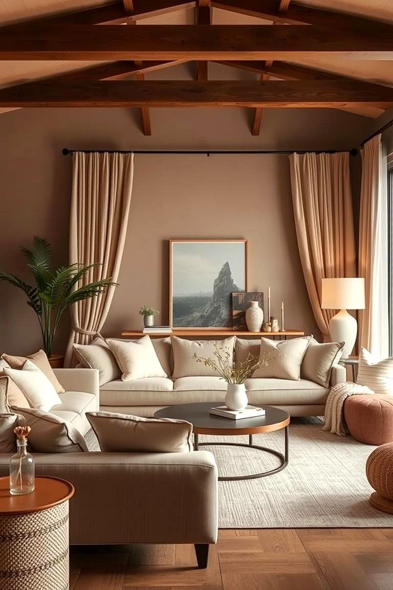 Brown with Subtle Pastel Contrasts - 24 Brown Living Room Ideas