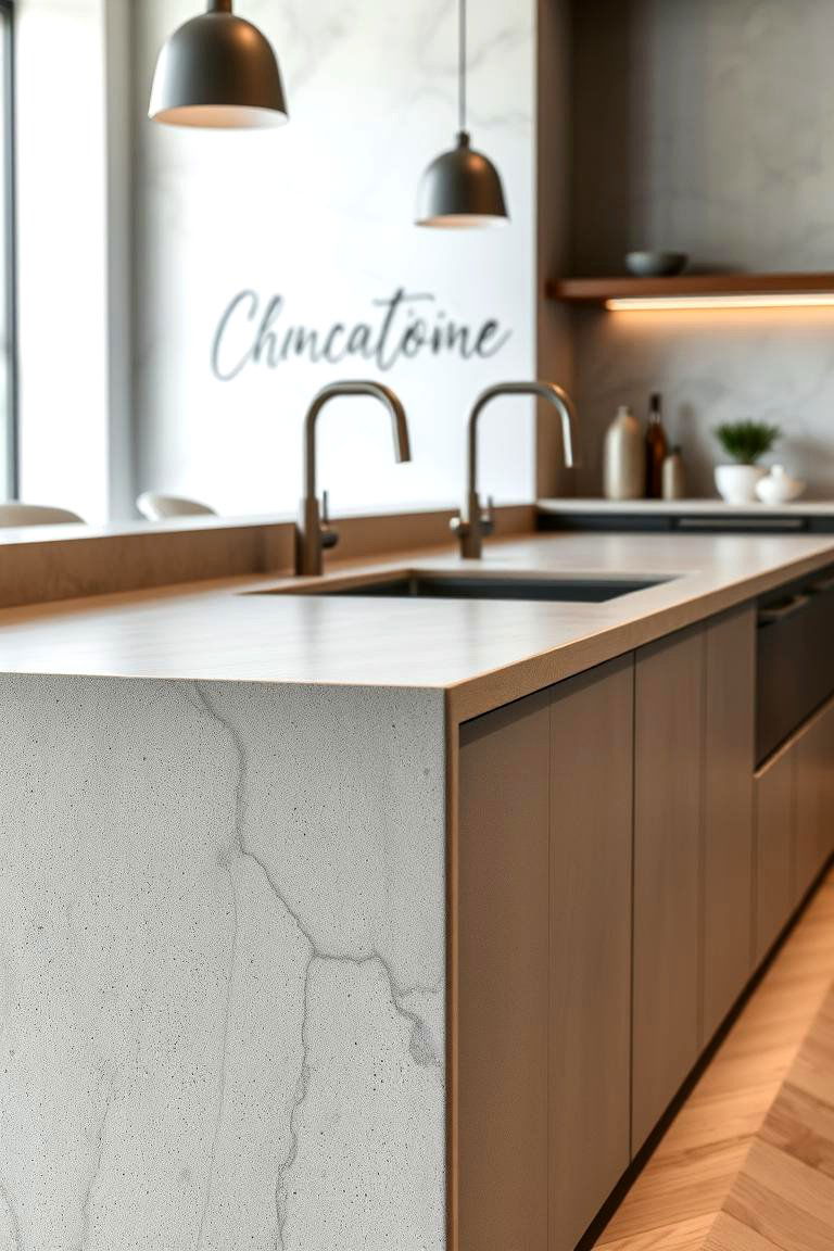 Brushed Concrete Countertop with Subtle Texture - 24 Concrete Countertop Ideas