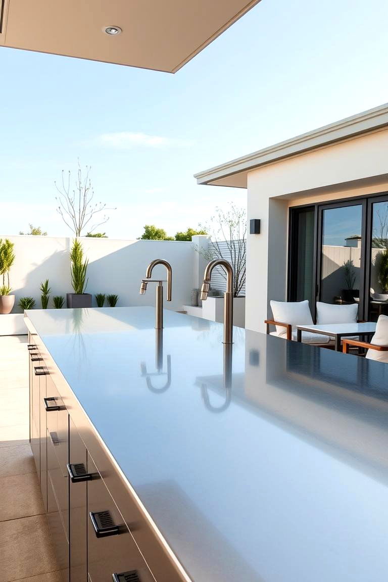 Brushed Nickel Countertops - 24 Types of Outdoor Kitchen Countertops