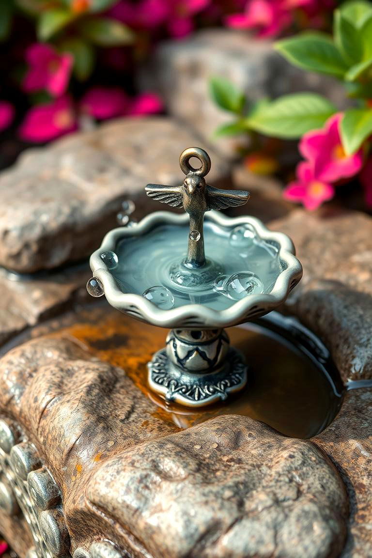 Bubbling Bird Bath Charm - 24 Water Feature Ideas