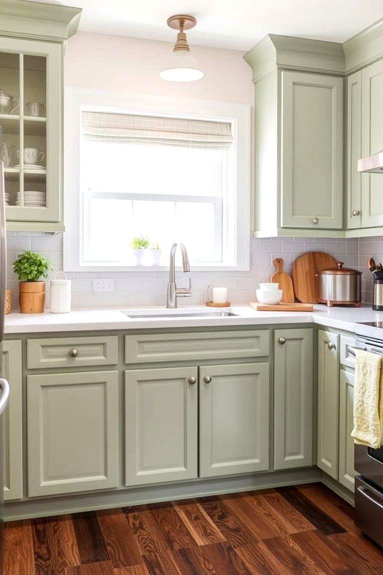 Budget Friendly Beauty - 24 Rustic Sage Green Kitchen Cabinets