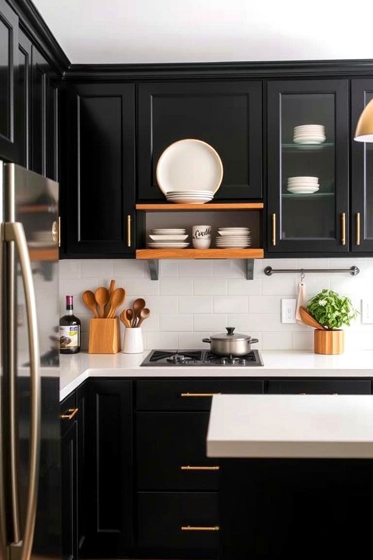 Budget Friendly Chic - 24 Black Kitchen Cabinets With White Countertops