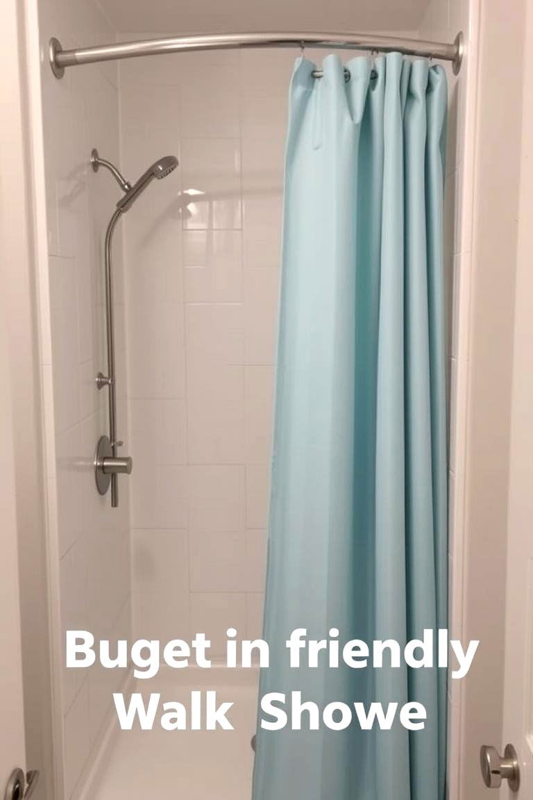 Budget Friendly Extendable Shower Rod with Curtain - 24 Small Bathroom Walk-in Shower Ideas