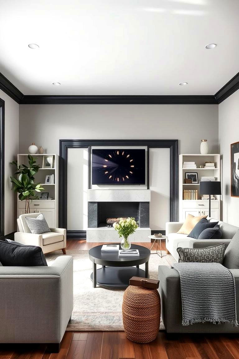 Budget Friendly Style Solutions - 24 Living Room With Grey Walls and Black Trim