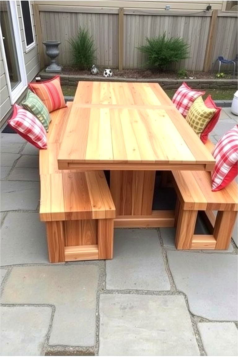 Built In Bench Seating with Custom Table - 24 Outdoor Dining Area Ideas