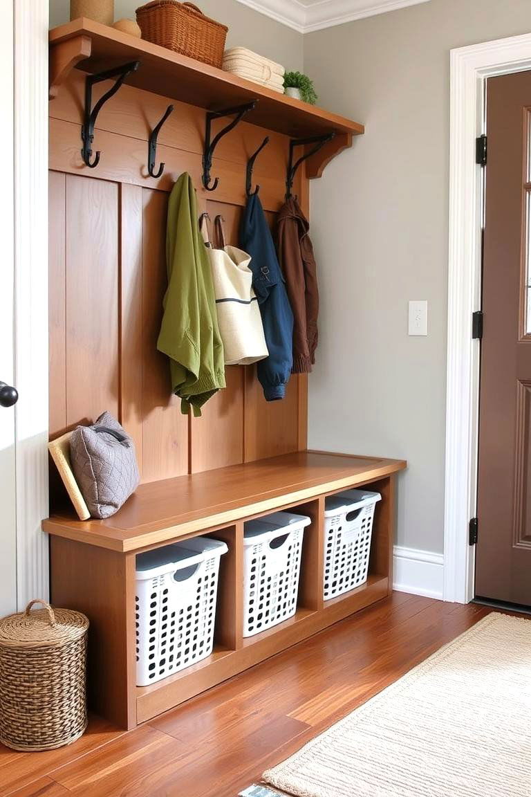 Built In Bench with Laundry Baskets - 24 Mudroom Laundry Room Ideas