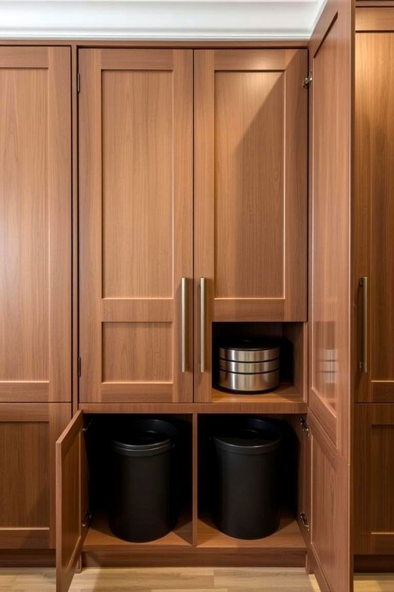 Built In Cabinet with Hidden Compartment - 24 Garbage Can Storage Ideas