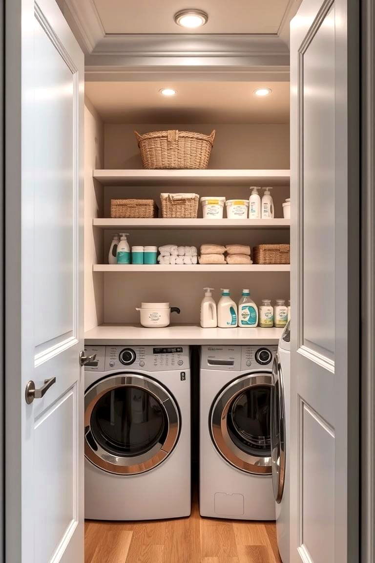 Built In Laundry Closet for Detergents and Supplies - 24 Laundry Detergent Storage Ideas