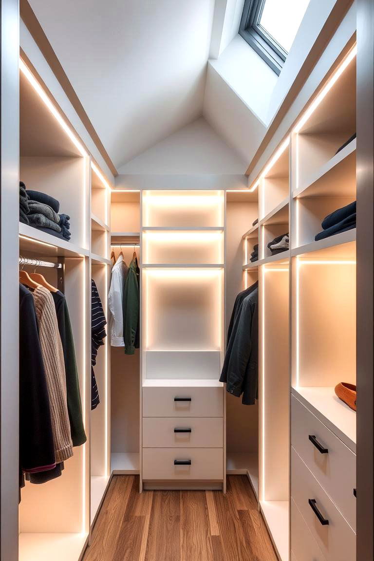 Built In Lighting Features - 24 Sloped Ceiling Closet Ideas