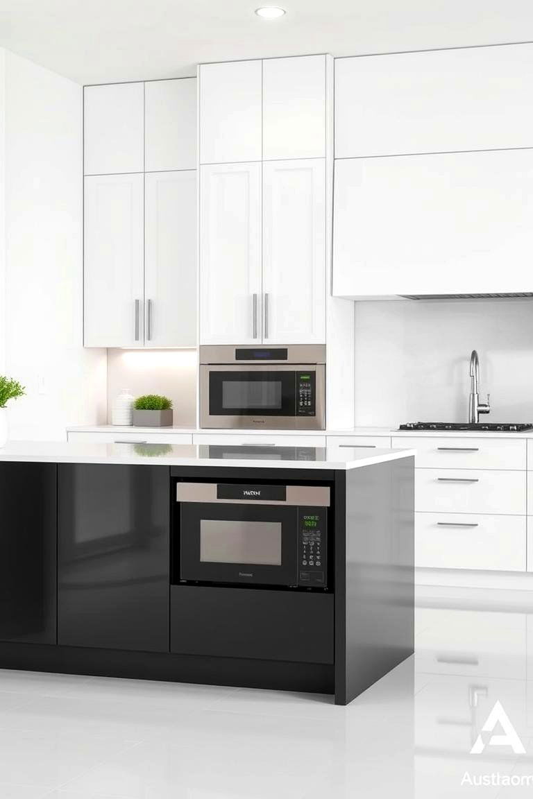 Built In Microwave Convenience - 24 white kitchen ideas with black island