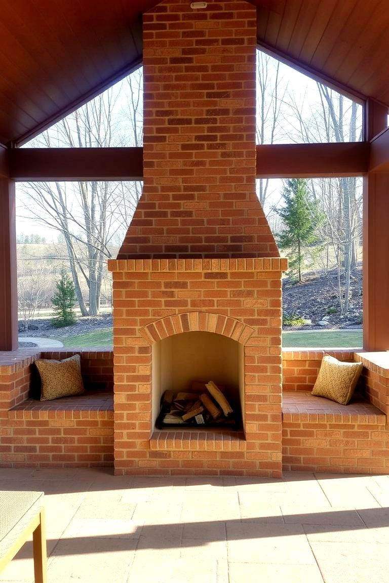 Built In Outdoor Fireplace with Seating Nooks - 24 Porch Fireplace Ideas