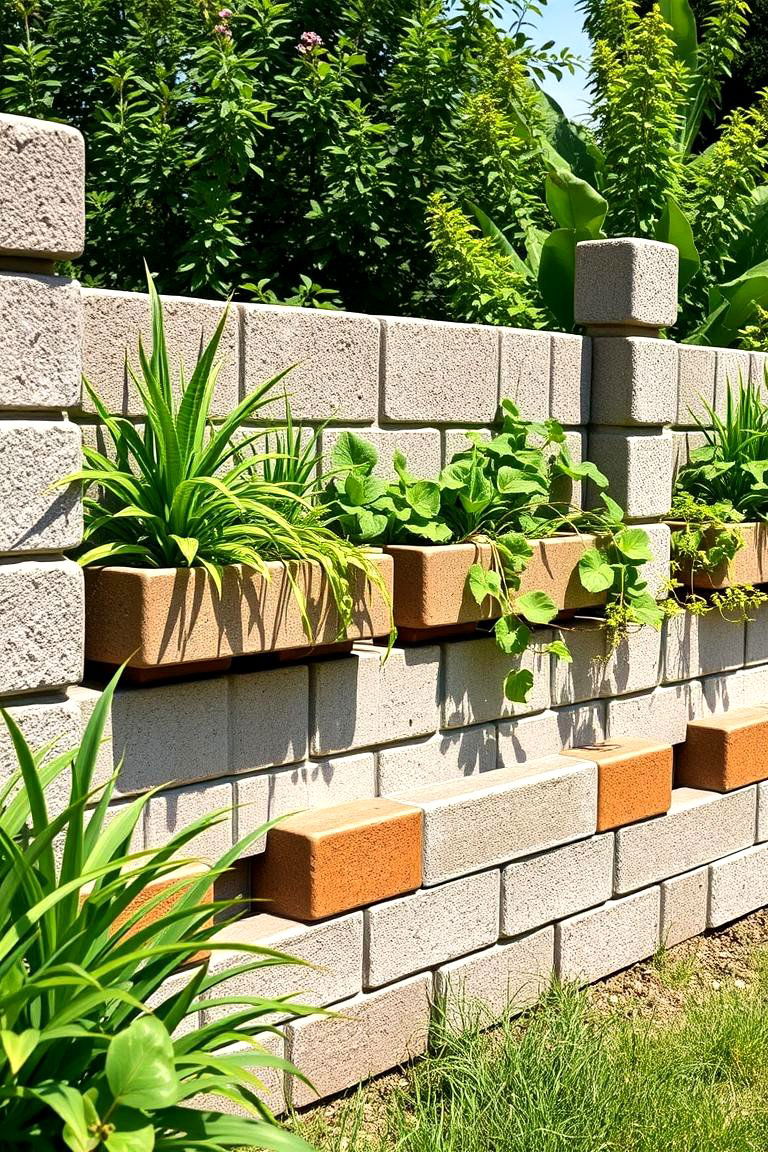 Built In Planters for a Lush Cinder Block Fence - 24 Cinder Block Fence Ideas