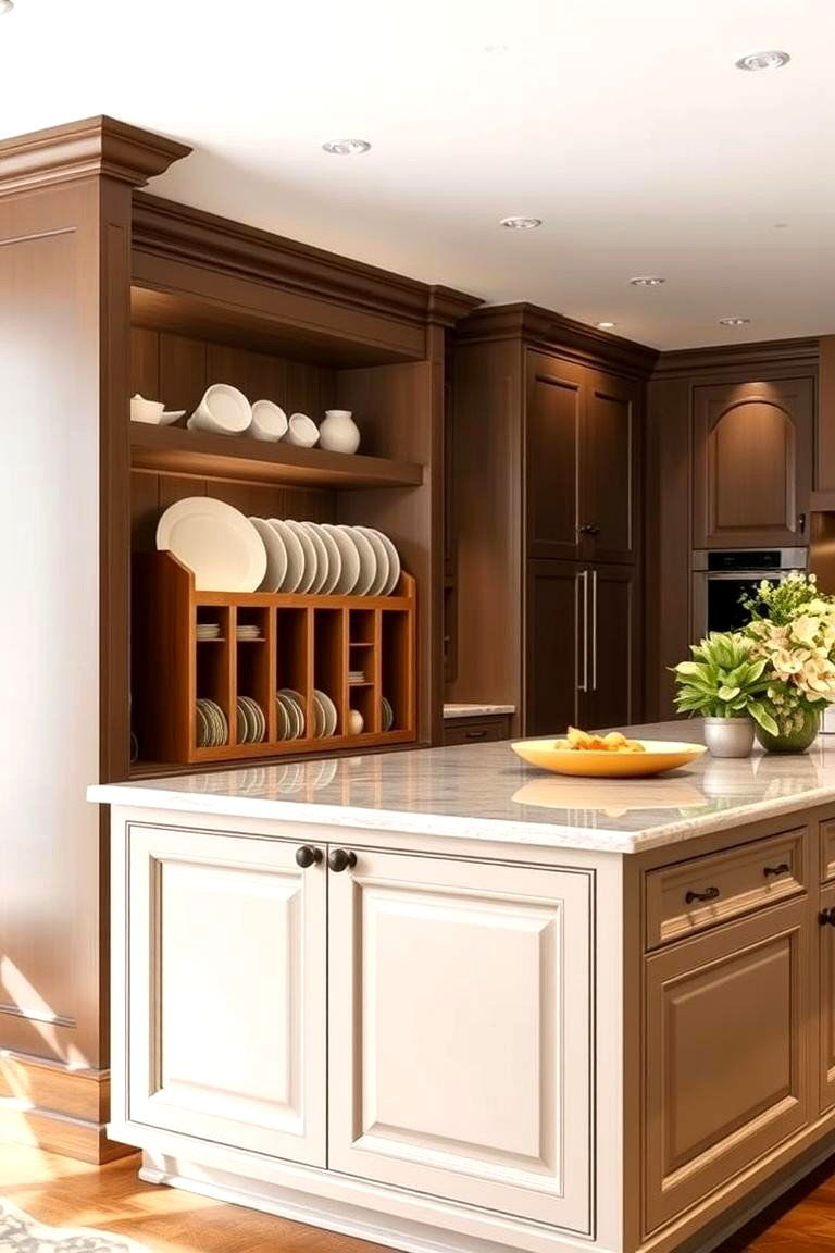 Built In Plate Organizer - 24 Kitchen Island Storage Ideas
