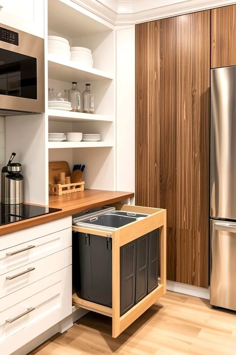 Built In Pull Out Trash and Recycling Bins - 24 Corner Pantry Ideas