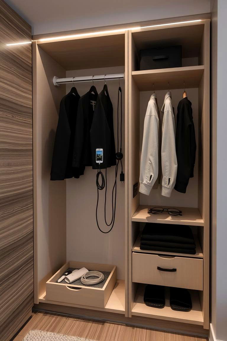 Built In Wardrobe with Charging Stations - 24 Built-in Wardrobe Ideas Around a Bed