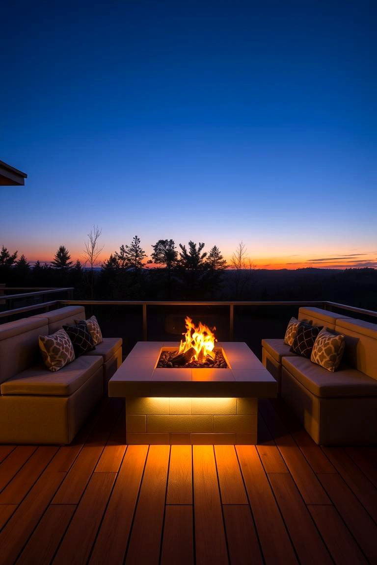 Built in Bench with Integrated Fire Pit - 24 Built-in Deck Bench Ideas and Designs