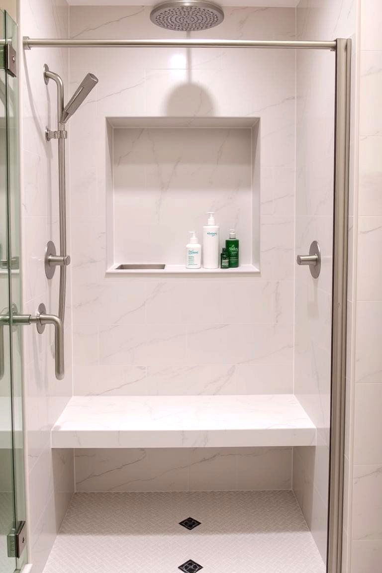 Built in Bench with Niche - 24 Shower Niche Ideas