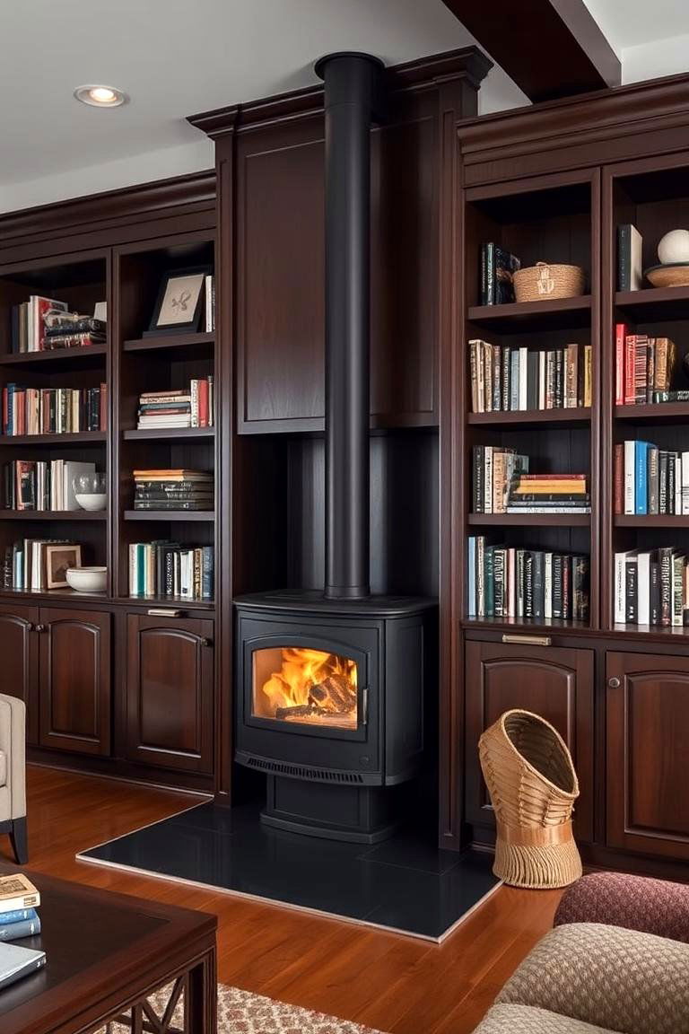 Built in Bookshelves Integration - 24 Wood Stove Surround Ideas